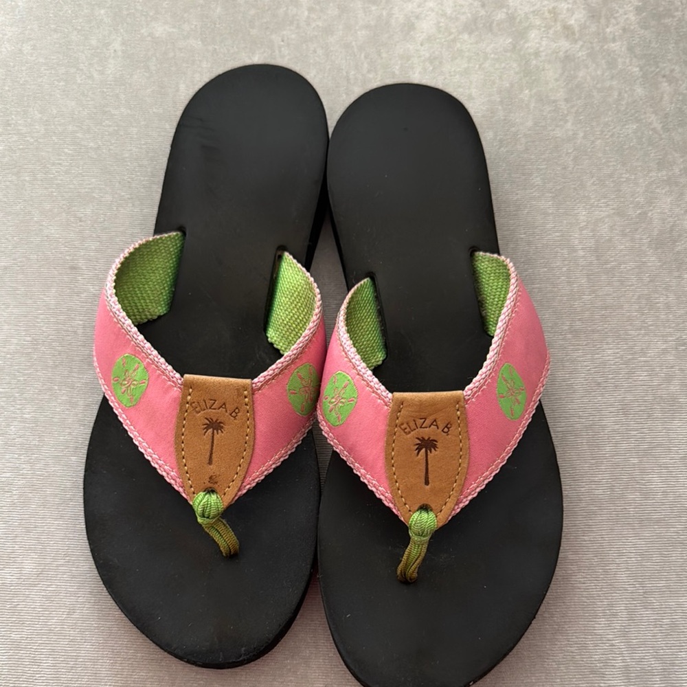 Eliza B Pink and Green Flip Flops